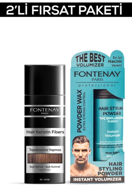 Saç Dolgunlaştırıcı Keratinfibers Açık Kahve Topik Saç Tozu 50gr+Matt Effect Toz Wax 2'Li Set