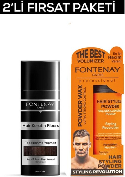Saç Dolgunlaştırıcı Keratinfibers Koyu Kahve Topik Saç Tozu 50gr+Ultra Strong Toz Wax 2'Li Set