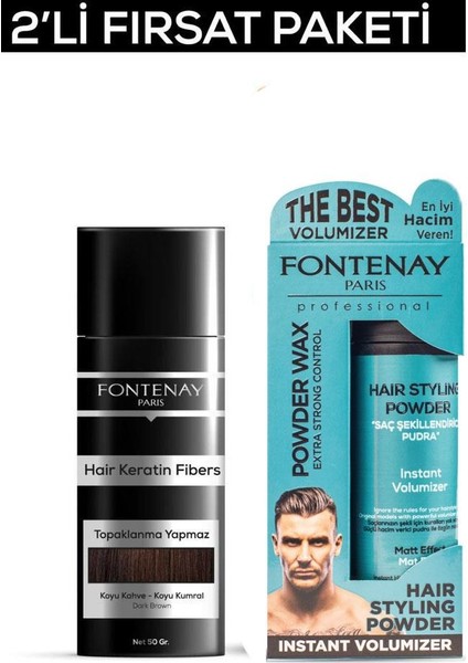 Saç Dolgunlaştırıcı Keratinfibers Koyu Kahve Topik Saç Tozu 50gr+Matt Effect Toz Wax 2'Li Set