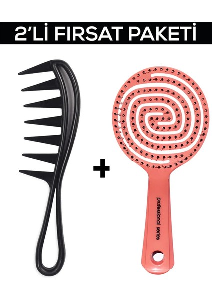 Profesyonel Antistatik Karbon Tarak 043 + 3 Boyutlu Açma Tarama Tarak Saç Fırçası 2'Li Set