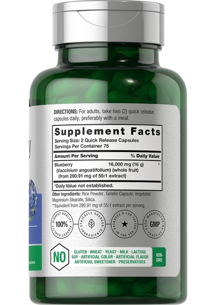 Blueberry Extract Supplement ,150 Capsules, Blueberry Concentrate, Non-Gmo, Gluten Free