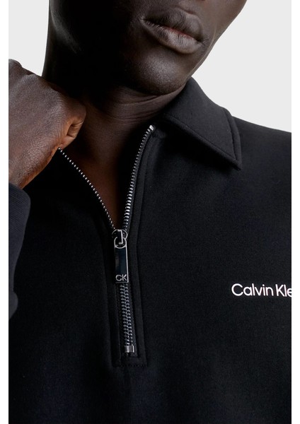 Calvin Klein Pamuklu Regular Fit Fermuarlı Polo Yaka Sweat K10K111814BEH Erkek Sweat K10K111814 Beh