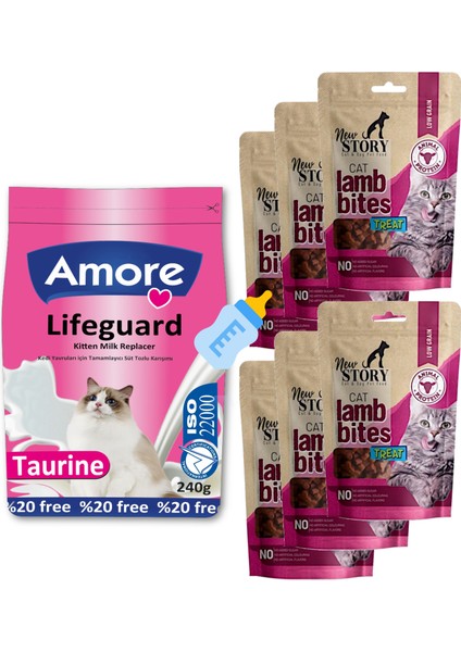 Lifeguard Yavru Kedi Süt Tozu, New Story Lamb Bites Treat Küçük Kalpler Ödül Taneli 6 x 60 gr