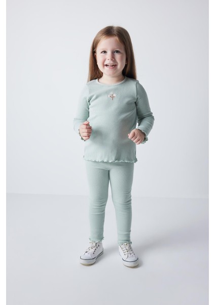 Kız Bebek Çiçekli Fitilli Kaşkorse Uzun Kollu Tişört Tayt 2'li Takım Y1122A223AU