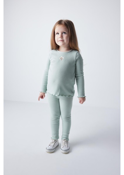 Kız Bebek Çiçekli Fitilli Kaşkorse Uzun Kollu Tişört Tayt 2'li Takım Y1122A223AU fiyatları