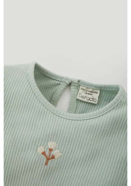 Kız Bebek Çiçekli Fitilli Kaşkorse Uzun Kollu Tişört Tayt 2'li Takım Y1122A223AU