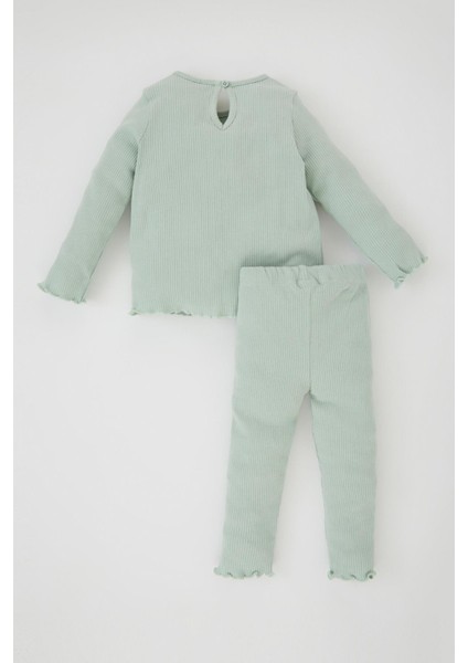 Kız Bebek Çiçekli Fitilli Kaşkorse Uzun Kollu Tişört Tayt 2'li Takım Y1122A223AU