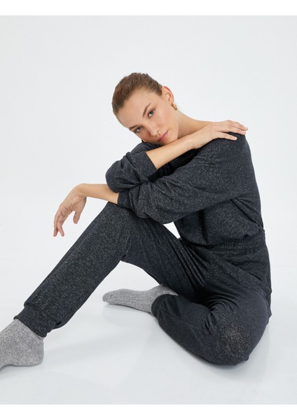 Jogger Pijama Altı Beli ve Paçası Lastikli Viskon Karışımlı