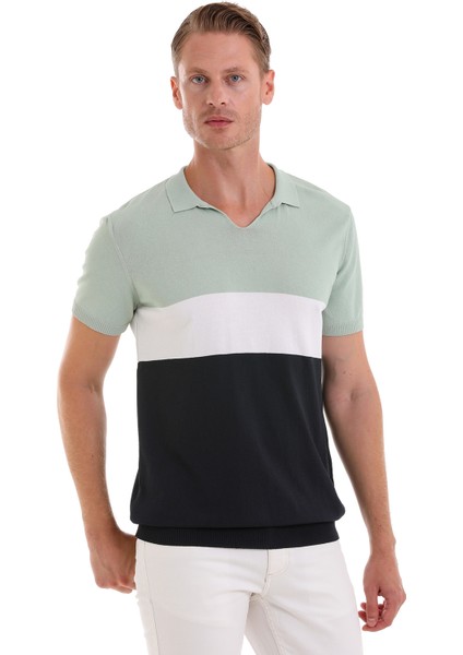 Mint Slim Fit Desenli Polo Yaka Casual Rayon Tişört