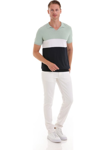 Mint Slim Fit Desenli Polo Yaka Casual Rayon Tişört