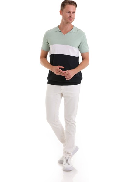 Mint Slim Fit Desenli Polo Yaka Casual Rayon Tişört