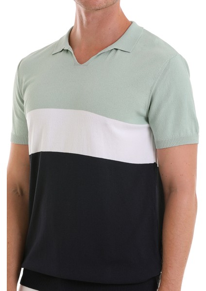 Mint Slim Fit Desenli Polo Yaka Casual Rayon Tişört