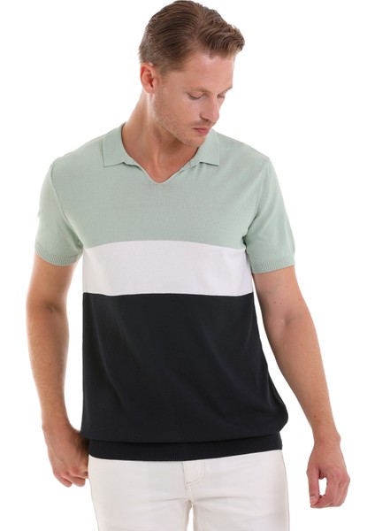 Mint Slim Fit Desenli Polo Yaka Casual Rayon Tişört