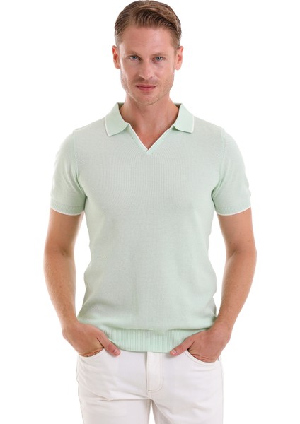 Mint Regular Fit Desenli Pamuklu Polo Yaka Casual Tişört