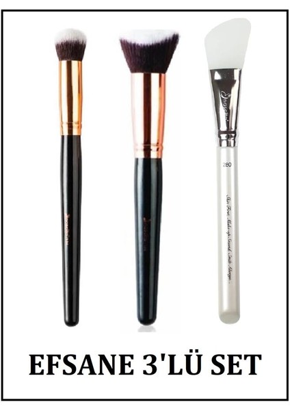 Oval Yapılı Kapatıcı Fırçası 136+3d Kabuki Fondöten Fırçası 0150 + Maske Fırçası 0280 Efsane 3'Lü Set
