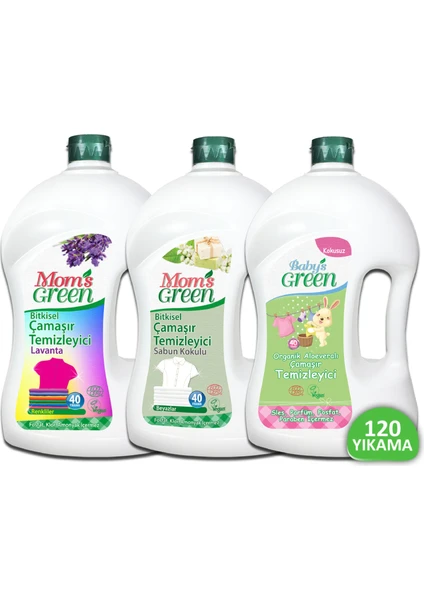 Mom's Green 3'lü Set Bitkisel Çamaşır Temizleyici Renkliler - Bebek Çamaşır Temizleyici- Sabun Kokulu Çamaşır Temizleyici 3*1500ml // 120 Yıkama