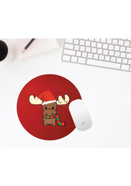 Baskı Bazar Baskıtech Geyik Desenli Baskılı Yuvarlak Mouse Pad