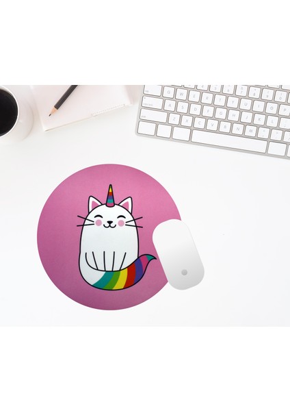 Baskıtech Unicorn Kedi Baskılı Yuvarlak Mouse Pad