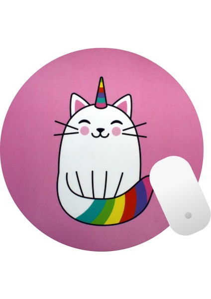 Baskıtech Unicorn Kedi Baskılı Yuvarlak Mouse Pad