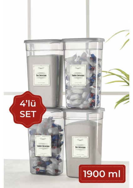 4lü 1,9 Litre Peggy Dikdörtgen Deterjan Kabı Seti Etiketli