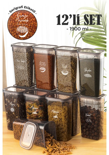 12'li 1,9 lt Peggy Dikdörtgen Saklama Kabı Seti Serigrafi Etiketli