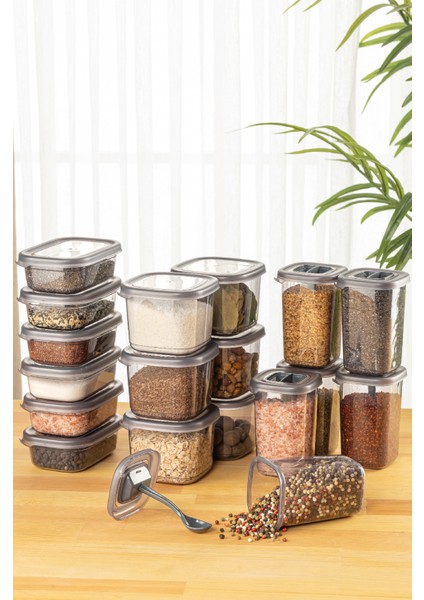 Etiketli Kaşıklı 18'li Süper Set Baharat Saklama Kabı Seti 6x(0,40 0,45 0,55) fiyatları