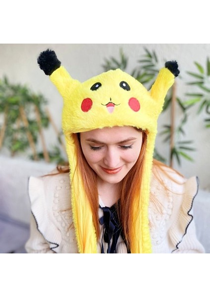 Pikachu Hareketli Kulaklı Sevimli Oyuncak Tavşan Şapkası
