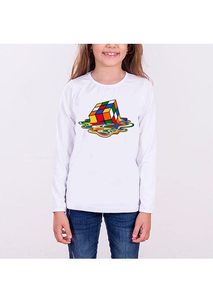 Cube Rubik Küp Cube Uzun Kol Çocuk Tişört Beyaz fiyatları