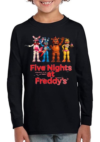 Fnaf Uzun Kol Çocuk Tişört Yeni Sezon Five Night Siyah