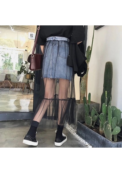 Tek Katmanlı Siyah Maxi Etek Transparan Uzun Astarsız Çok Amaçlı Tül Etek Bikini Mayo Plaj Etek