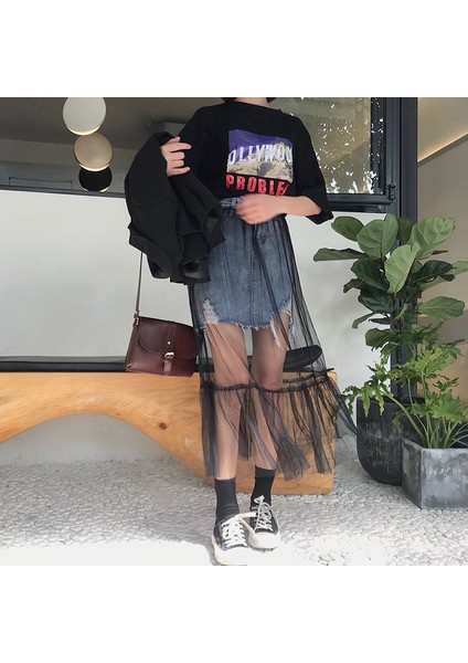 Tek Katmanlı Siyah Maxi Etek Transparan Uzun Astarsız Çok Amaçlı Tül Etek Bikini Mayo Plaj Etek indirimleri