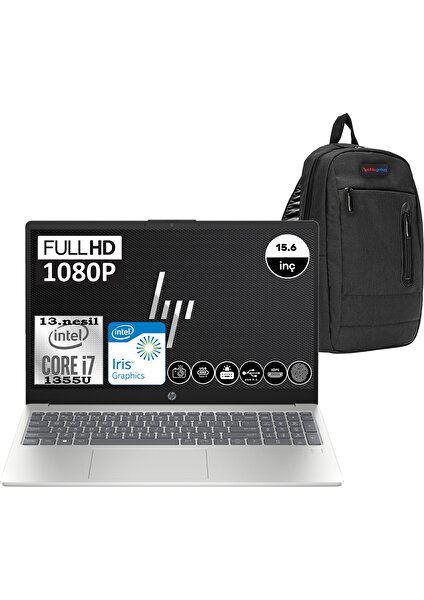 Hp 15-FD0013NT Intel Core I7 1355U 32GB 1tb SSD 15.6 Inç Fhd Freedos Taşınabilir Bilgisayar 88T57EAWF05 + Zetta Çanta