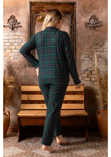 Büyük Beden Kışlık Düğmeli Ekose Desen Yılbaşı Temalı Kadın Süet Pijama Takımı fiyatları