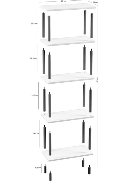 Dekoratif 5 Raflı Ahşap Ayaklı Kitaplık