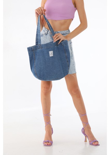 Koyu Mavi Kot Bez Kol & Omuz Çantası Tote Bag Kanvas Iş Spor Günlük Jean Plaj Model Yazlık 32X34