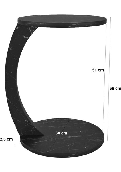 Tekerlekli C Sehpa Koltuk Sehpası Yan Sehpa Zigon Sehpa Servis Sehpası - Siyah Mermer Desen