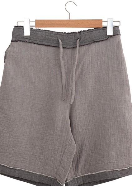 Melsa Erkek Şortlu Pijama Takımı %100 Organik Pamuk Müslin Açık Gri