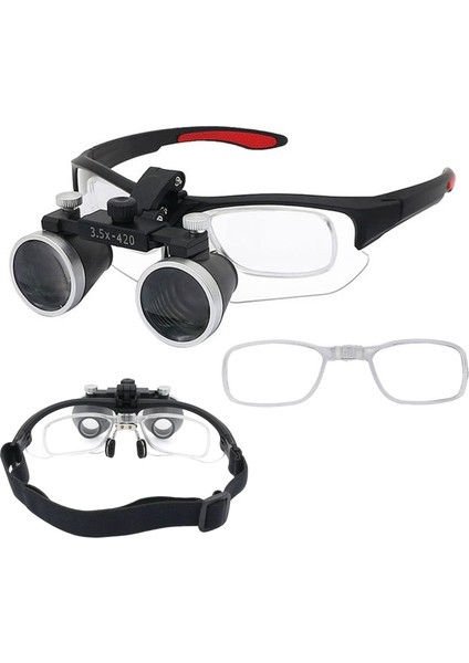 Mikrocerrahi Diş Doktor Loupe Büyüteç Gözlük 3.5X420 Cam Takılan Değişen Pupil Plastik Rahat Kullanım Çerçeve