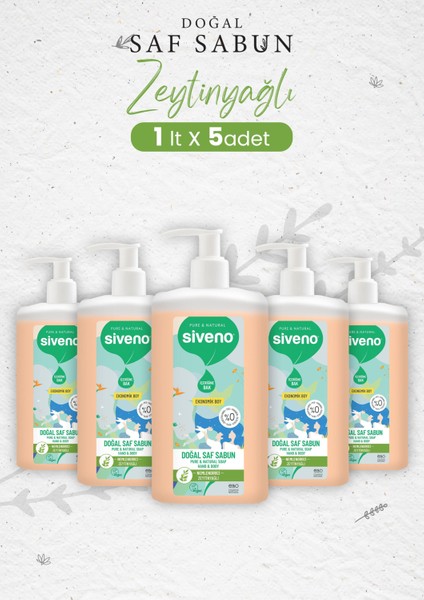 Doğal Saf Sıvı Sabun Zeytinyağlı 1 Lt X 5 Adet