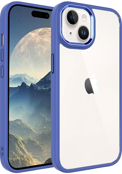 Case 4U Apple iPhone 15 Plus Kılıf Renkli Kenar Metal Kamera Çerçeveli Krom Arka Kapak Lavanta Grisi