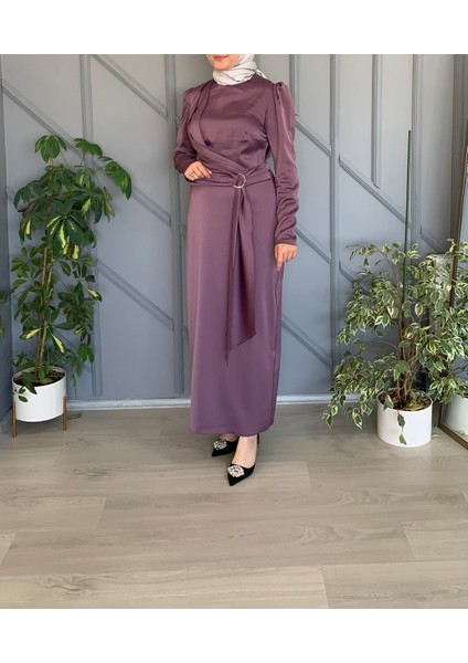 Saten Kumaş Bel Kemer Detaylı Elbise modelleri