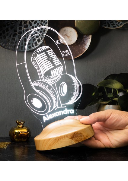 Dj - Müzisyen Hediyesi Kulaklık ve Mikrofon 3D LED Lamba, Ses Sanatçısı, Solist Hediyesi, Headset Gamer - Oyuncu Hediyesi modelleri