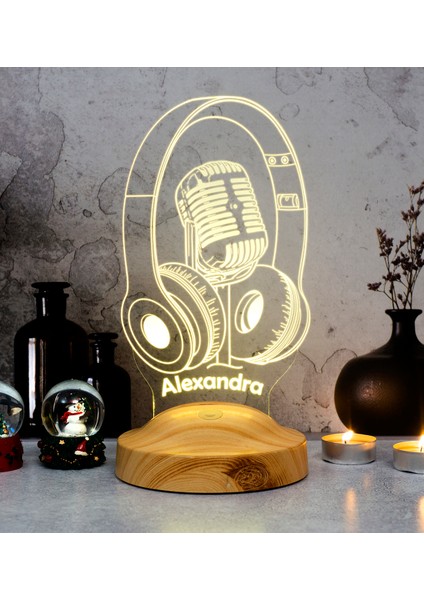 Dj - Müzisyen Hediyesi Kulaklık ve Mikrofon 3D LED Lamba, Ses Sanatçısı, Solist Hediyesi, Headset Gamer - Oyuncu Hediyesi fırsatları