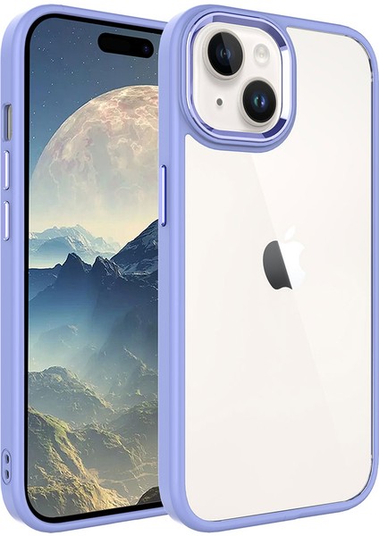 Case 4U Apple iPhone 15 Plus Kılıf Renkli Kenar Metal Kamera Çerçeveli Krom Arka Kapak Lila