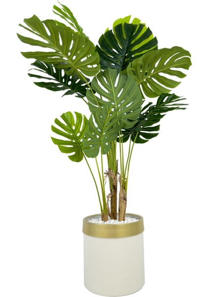 Monstera Ağacı 160CM Krem Gold Metal Saksıda