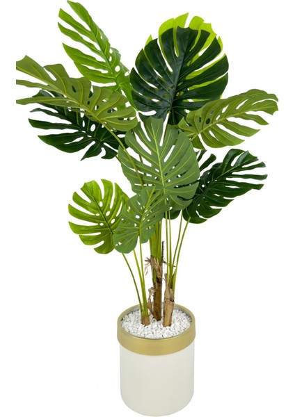 Monstera Ağacı 160CM Krem Gold Metal Saksıda