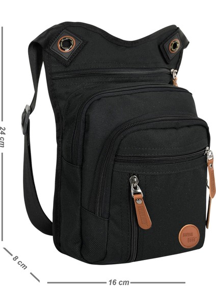 Çok Gözlü Su Geçirmez Siyah Bel Bacak Omuz Motorcu Çantası