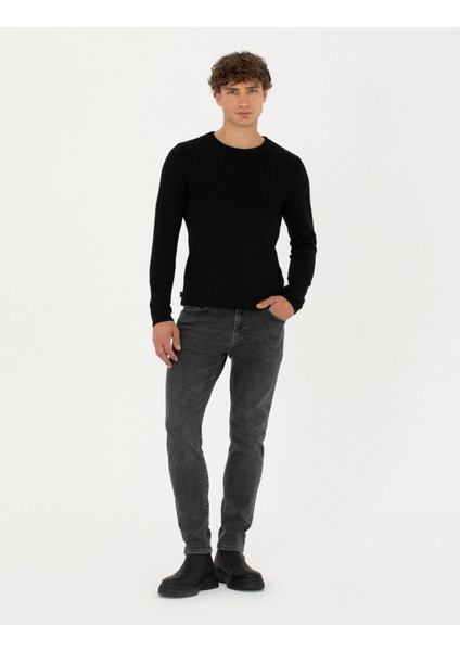 Pierre Cardin Erkek Siyah Slim Fit Bisiklet Yaka Triko Kazak 50279261-VR046