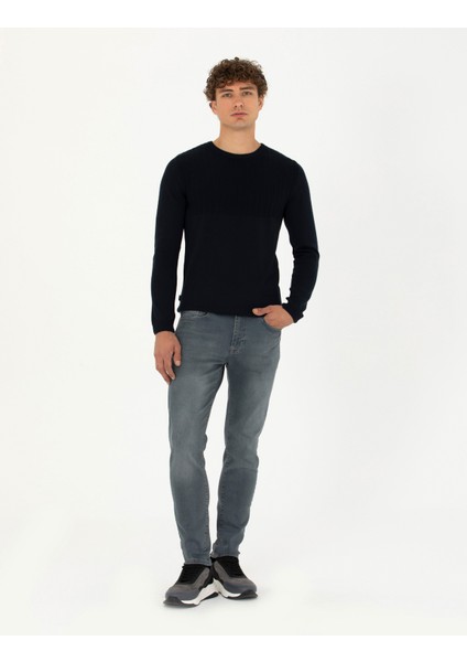 Erkek Lacivert Slim Fit Bisiklet Yaka Triko Kazak 50279261-VR033