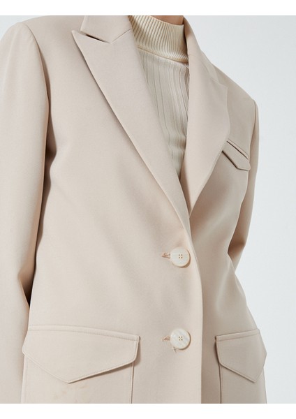 Blazer Ceket Düğmeli Ters Yaka Kapaklı Cep Detaylı indirimleri